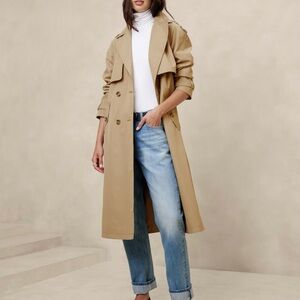 Tan trench coat.